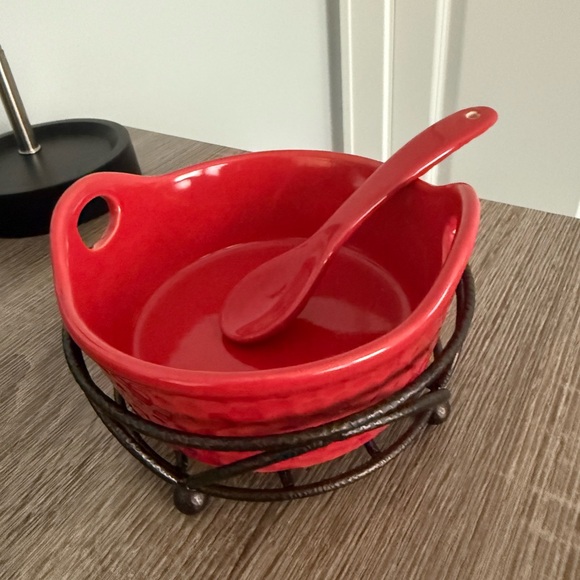 Bundle 2 Tastefully Simple Dip Bowls & Spoon Rust Red Gift Kitchen Appetizers - Picture 6 of 11